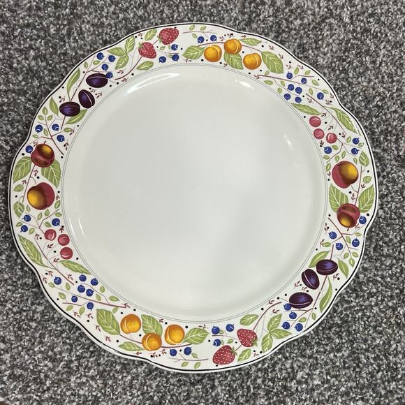 Gien France LES TARTES 11.5" Cake Plate with Handles Fruit Crate & Barrel VGUC - Picture 1 of 10